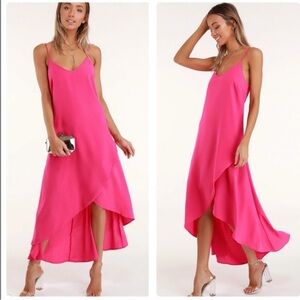 Lulu’s Sweet Surprise Maxi Dress Sz Small Bright Pink Tiered Drapey Flowy